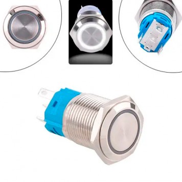 Кнопка 19мм, що фіксується, 9-24В, білий LED, 5pin, 19K-P11DZ