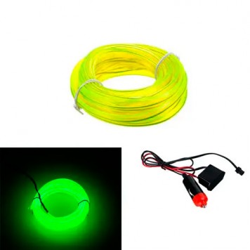 Гибкий холодный неон, неоновая подсветка салона авто 5м, зеленый плоский