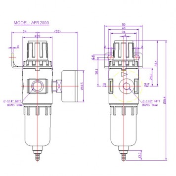 Физические размеры редуктора воздушного AFR-2000-1