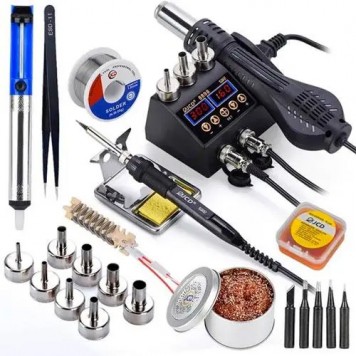 Паяльная станция JCD 8898 2в1 80Вт с термофеном 750Вт, 2xЖК, полный комплект
