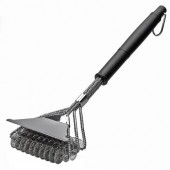 Щітка для очищення гриля BBQ безпечна з ручкою, 3 спіралі та скребок, сталь.