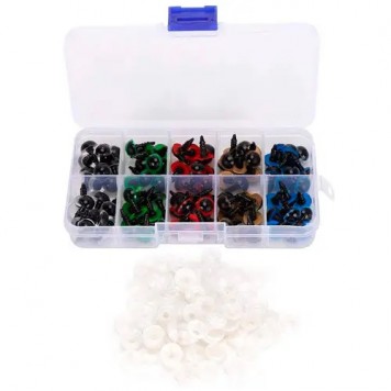 Глаза для игрушек 8мм 5цветов винтовые с фиксатором 100шт, пластиковые