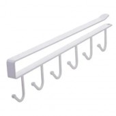 Вішалка підвісна на полицю для посуду одягу, 6 гачків, метал, біла