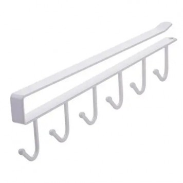 Вішалка підвісна на полицю для посуду одягу, 6 гачків, метал, біла