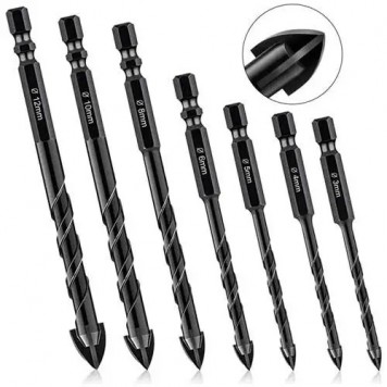 Набір свердл 7шт 3-12мм, 6-гранні, по склу та кераміці, карбід вольфраму