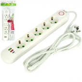 Мережевий фільтр подовжувач 3м 5 розеток 3 USB QC PD 10А 2.5кВт ALFA