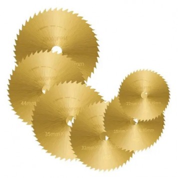 Набор отрезных кругов 6шт и 2 держателя, дисковых пил 22-50мм, HSS, золотистые