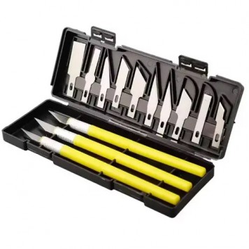 Нож прецизионный 3шт с 13 сменными лезвиями для резки дерева кожи, пластик, кейс