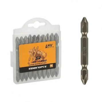 Набор двусторонних бит 10шт PH2 65мм, магнитных, в кейсе