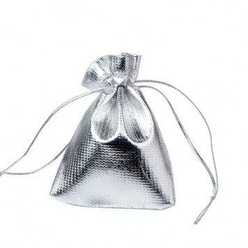 Мешочек подарочный из парчи 9x12см 100шт на затяжках, серебро