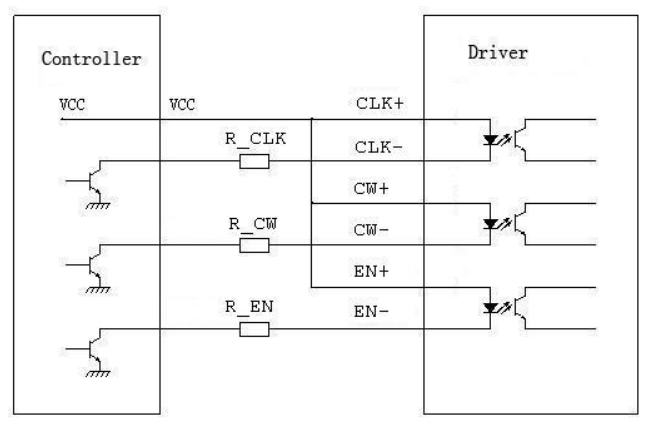 Схема подключения драйвера при исполнении порта контроллера на NPN ключах с открытым коллектором