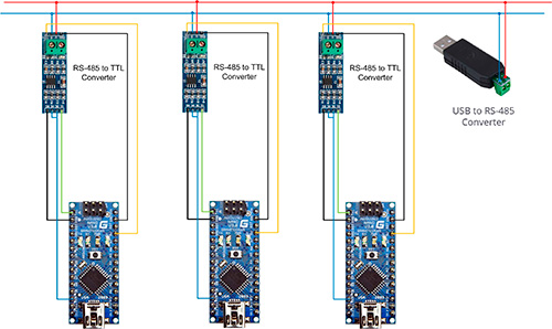 Схема подключения к плате Arduino Nano v3.0 и конвертеру USB – RS485