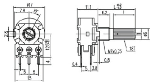 Чертеж переменного резистора WH148