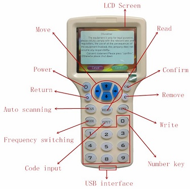 Дублювальник, копіювальник RFID, ID, NFC, 10 частот, LCD дисплей, зчитувач
