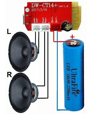 Схема подключения Bluetooth аудио модуля DW-CT14+