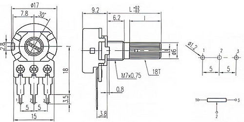 Чертеж переменного резистора WH148