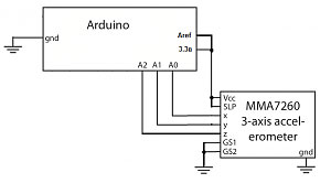 Схема подключения 3-х осевого акселерометра к Arduino контроллеру