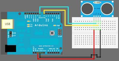 Схема подключения ультразвукового датчика расстояния к Arduino