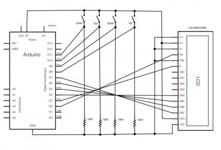 Схема подключения к Arduino через интерфейс HD44780